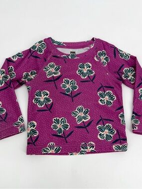 Tea Collection Rash Guard Swim Top Baby Girl 12-18 Mos. Purple Floral L/S -flaws